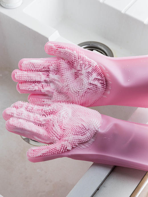 摩登主妇硅胶手套加厚时尚耐用厨房清洁手套家用防水洗菜洗碗神器