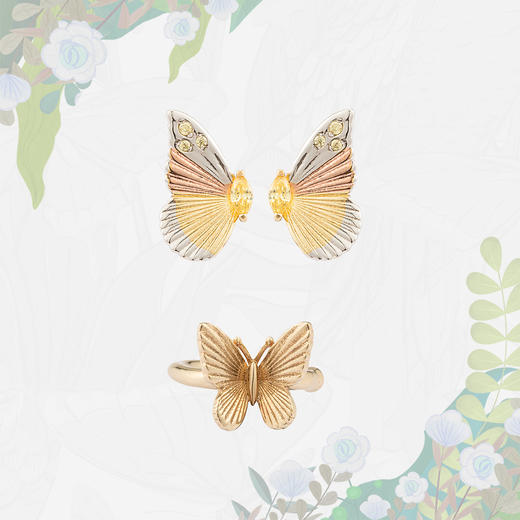 蝴蝶花园 锆石三色不对称耳钉耳夹 商品图0