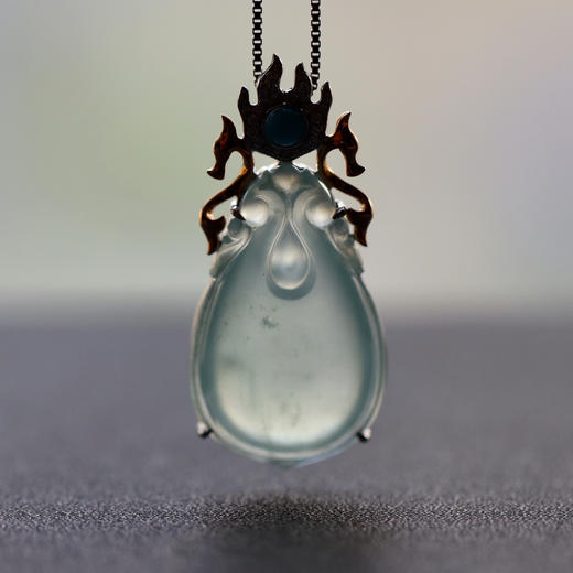 高冰种淡晴水福至心灵之双龙戏珠18k玫瑰金绿松石镶嵌 商品图9