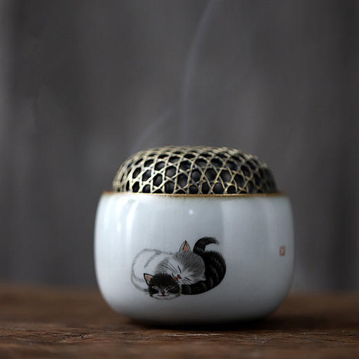 「汝窑手绘香炉」景德镇手工汝瓷陶瓷香炉 家用香薰室内茶道小香炉 商品图0