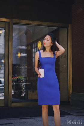AtelierMissLu / Diana 皇家蓝方领修身连身裙