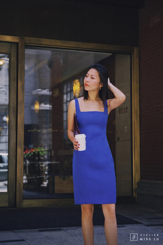 AtelierMissLu / Diana 皇家蓝方领修身连身裙 商品图0