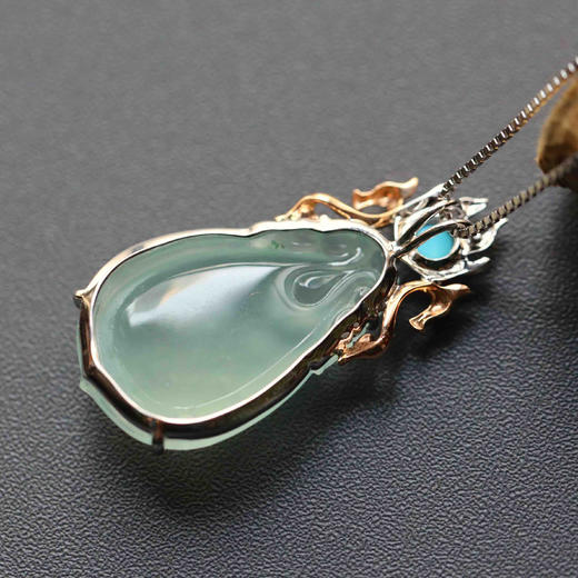高冰种淡晴水福至心灵之双龙戏珠18k玫瑰金绿松石镶嵌 商品图6