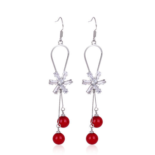 太阳花长款珍珠耳环水滴红色花朵耳坠小清晰气质百搭红色长款耳饰 商品图4