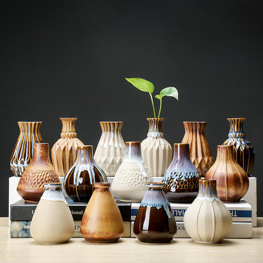 窑变水培植物陶瓷花瓶干花复古小花插客厅酒吧家居创意摆件小花瓶 商品图0