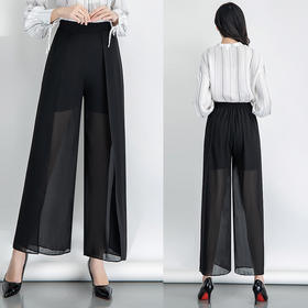 MQ  17581904垂感宽松高腰雪纺阔腿裤