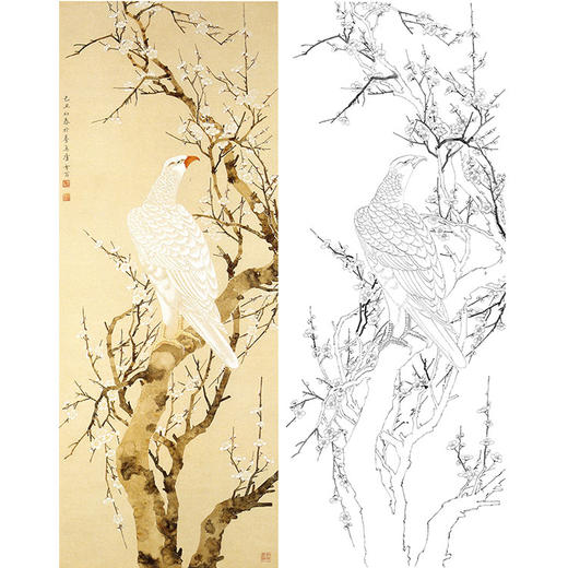 陈之佛工笔花鸟白描底稿梅树白鹰qa33