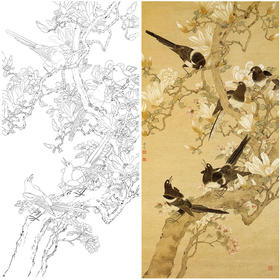 陈之佛竖幅工笔花鸟白描底稿《春朝鸣喜》-多种白描尺寸可选-QA19