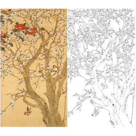 陈之佛竖幅工笔花鸟白描底稿《梅雀迎春》-多种白描尺寸可选-QA31