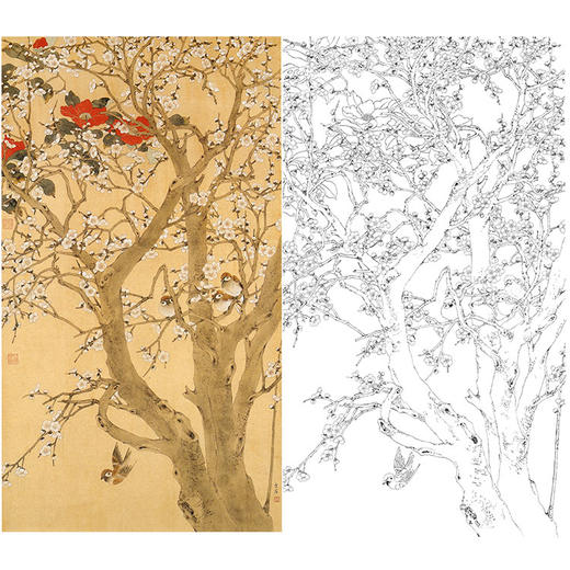 陈之佛竖幅工笔花鸟白描底稿梅雀迎春多种白描尺寸可选qa31