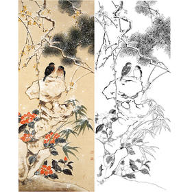 陈之佛竖幅工笔花鸟白描底稿-《岁寒三友》-多种白描尺寸可选-QA38