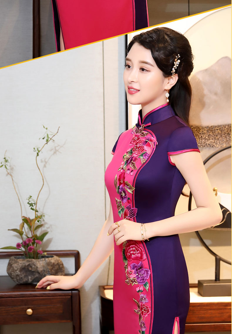 新款时尚优雅中国风长款旗袍mb-紫红 - 俏江南旗袍旗舰店