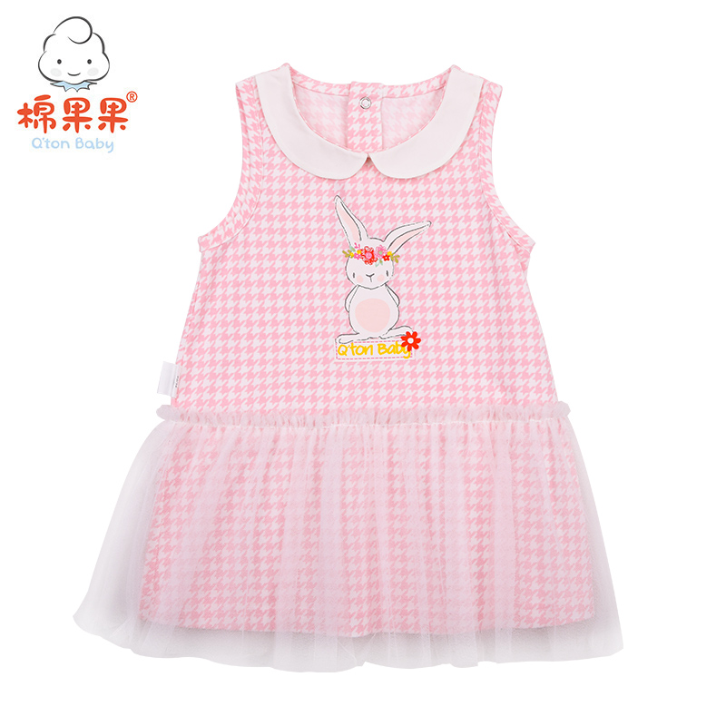 棉果果夏季女童千鸟格无袖连衣裙M222702219324
