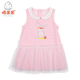 棉果果夏季女童千鸟格无袖连衣裙M222702219324