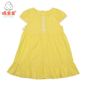 棉果果夏季女童纯棉梭织条纹短袖连衣裙M222701219262