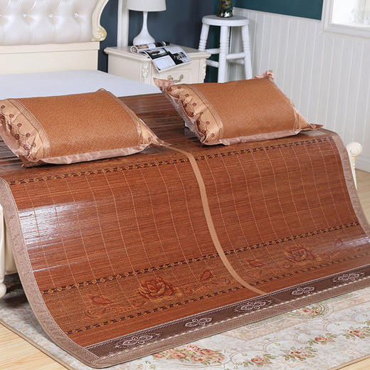 【水墨碳化环保竹凉席 双面席 送枕套】夏季双人竹凉席1.5米-1.8米折叠席双面席 商品图2