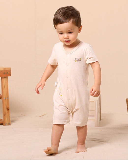 棉果果夏季新疆彩棉纯棉男童女童短袖对开连体衣连身衣哈衣M201722119209 商品图3