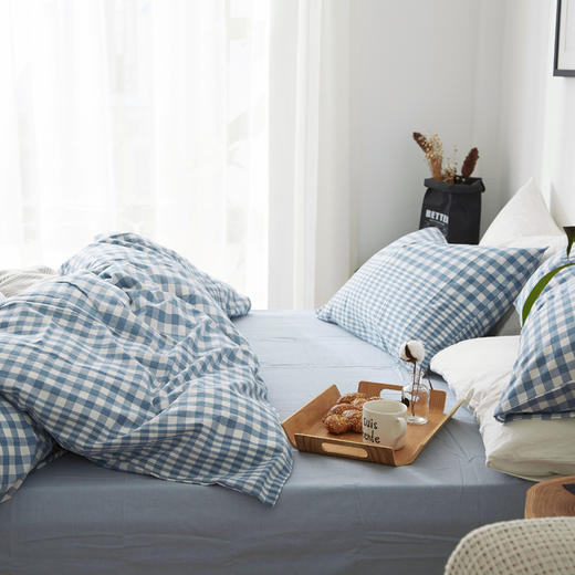 老米优品 / 无印工厂直供 水洗棉渐变条纹VS渐变格纹，百昏百水洗棉四件套床品！ 商品图6