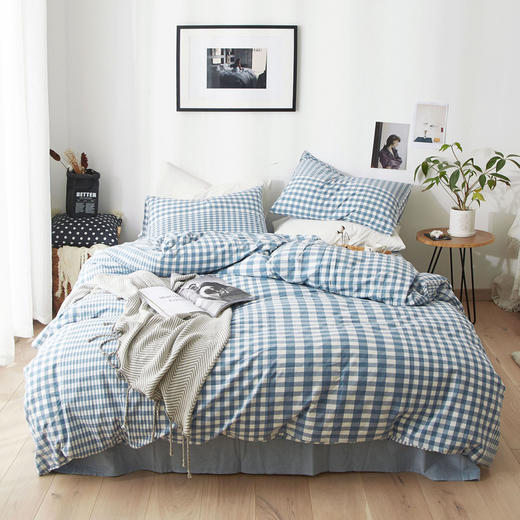 老米优品 / 无印工厂直供 水洗棉渐变条纹VS渐变格纹，百昏百水洗棉四件套床品！ 商品图4