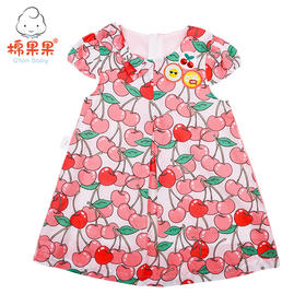 棉果果夏季女童纯棉梭织樱桃短袖连衣裙M222701219261