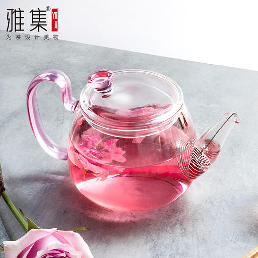 雅集玻璃花茶壶透明耐热带盖过滤泡茶壶冲茶器花草茶茶具玻璃壶 艺福堂官方茶生活商城