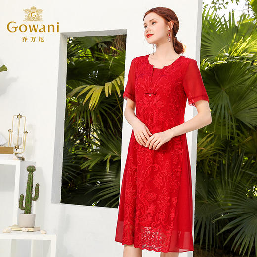 乔万尼夏红装礼服裙优雅真丝连衣裙桑蚕丝中长款EN2E565 商品图1