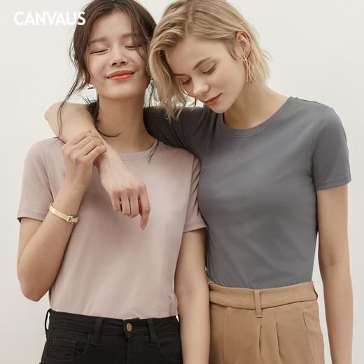 【丝滑透气 6色可选】极简Ins风 气质丝光棉T恤 百搭圆领&V领 短袖全棉 商品图5