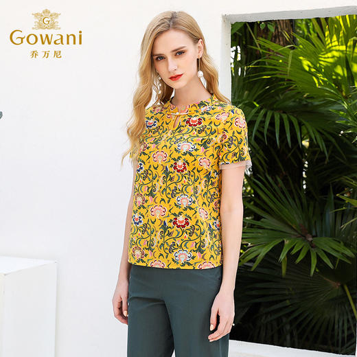 乔万尼夏季衬衫中国风复古印花宽松直筒真丝桑蚕丝上衣女EN2C567 商品图1