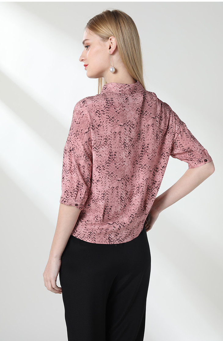 两色可选乔万尼夏季真丝时尚印花衬衫七分袖宽松桑蚕丝上衣女en2c608