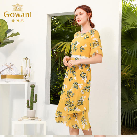 乔万尼夏天流行法式修身气质女真丝桑蚕丝印花连衣裙中长EN2E507 商品图1