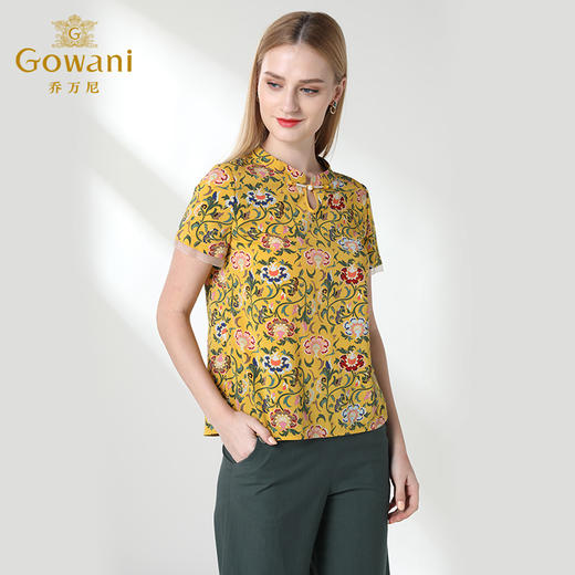 乔万尼夏季衬衫中国风复古印花宽松直筒真丝桑蚕丝上衣女EN2C567 商品图2
