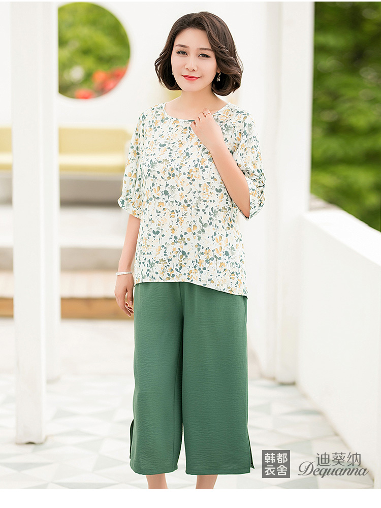 迪葵纳妈妈装2019夏装新款中年女两件套中老年女装套装fq8103