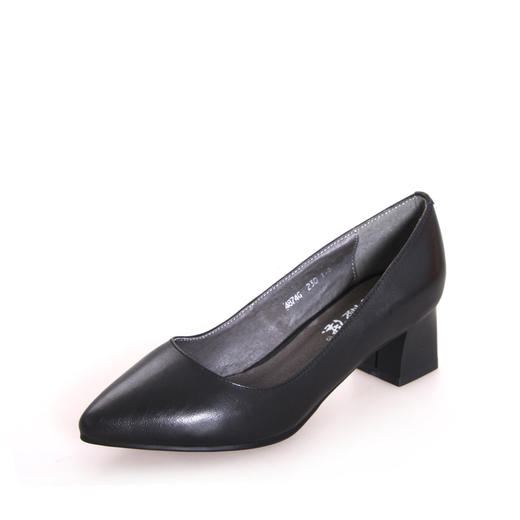 内联升女鞋皮鞋低帮春秋牛皮正装职业女式中跟尖头职业鞋4874C 商品图5