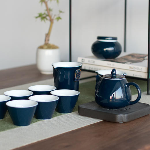 南山先生霁蓝家用小6人简约现代茶具端午礼盒套装 创意陶瓷功夫喝茶杯整套 商品图2