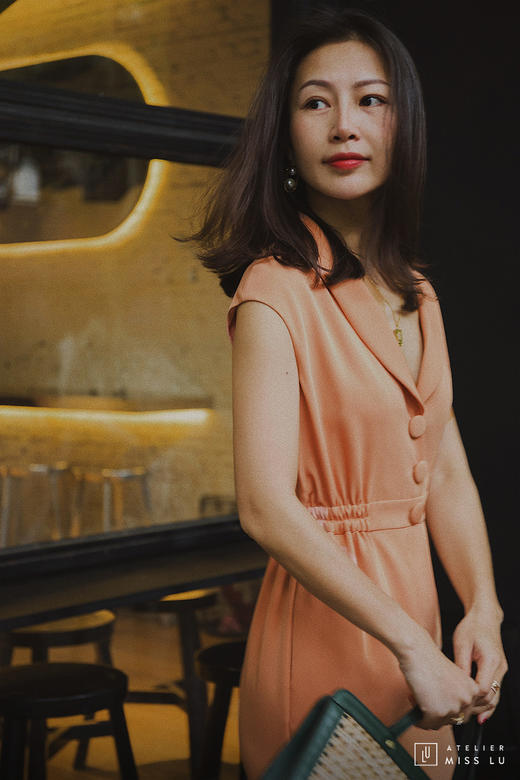 AtelierMissLu / Nydia-珊瑚橘侧腰松紧连身裙 商品图2