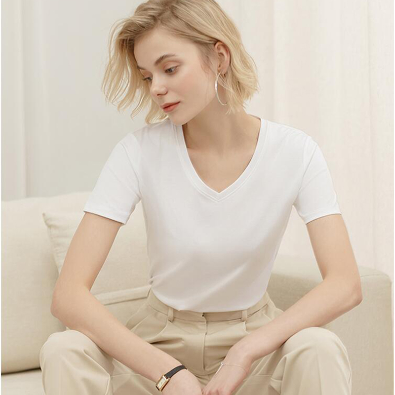 【丝滑透气 6色可选】极简Ins风 气质丝光棉T恤 百搭圆领&V领 短袖全棉