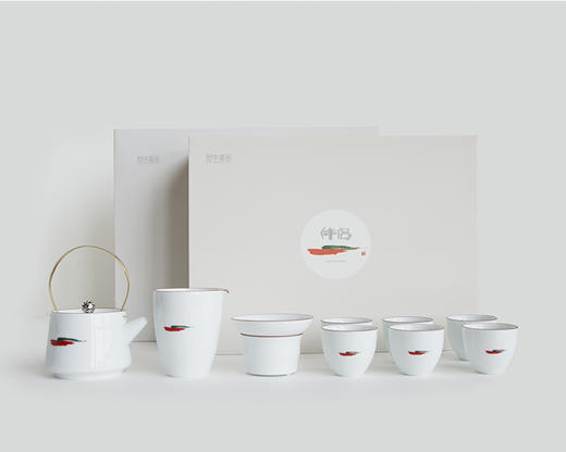吴冠中《伴侣》甜白玉瓷茶具套装 商品图0