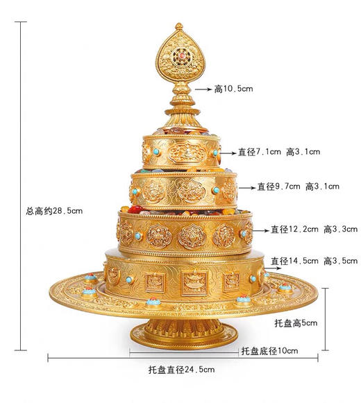 包邮 佛教用品 慧宝多款精工纯铜三十七堆供曼扎盘宝 纯铜精工曼扎 小号 中号 大号精工八吉祥曼扎盘 商品图8