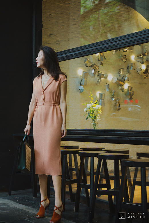 AtelierMissLu / Nydia-珊瑚橘侧腰松紧连身裙 商品图4