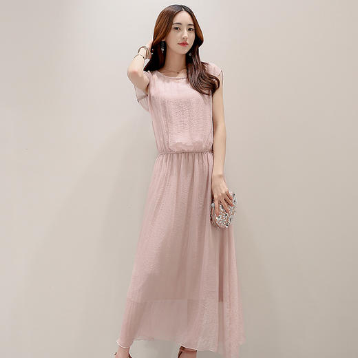 【168844】2019年夏季街头圆领宽松腰纯色无袖宽松a型连衣裙