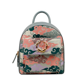 SAINTJOY/上久楷 宋锦女式双肩背包 粉绿零度空间 BWS18A0101