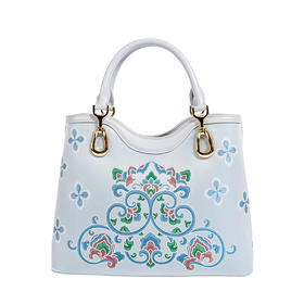 SAINTJOY/上久楷 宋锦女式拎包 浅兰锦绣满堂.浅灰 BWS16A1301