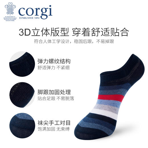 CORGI柯基英国进口男女同款船袜薄款多色条纹休闲亲肤精梳棉手工短袜 商品图2