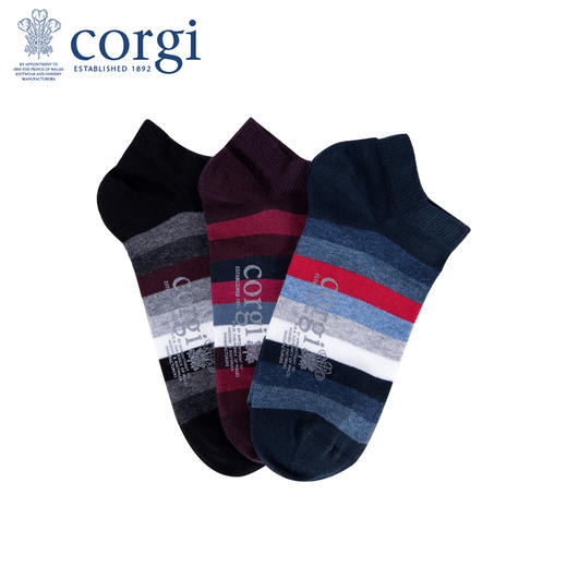 CORGI柯基英国进口男女同款船袜薄款多色条纹休闲亲肤精梳棉手工短袜 商品图1