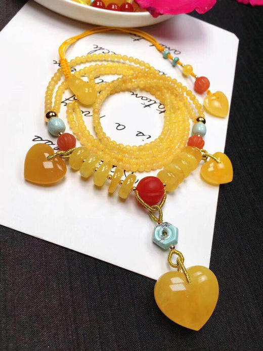 天然原矿蜜蜡独家设计款项链精品鸡油红精雕爱心搭配重227g