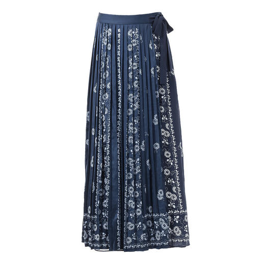 林栖设计小店蓝印花布系列夏季女装新款半身裙气质复古中长款腰带裙子