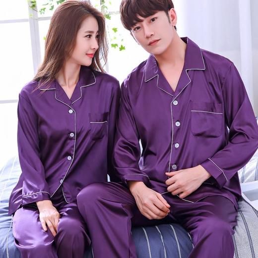 【睡衣】*情侣真丝睡衣韩版可爱冰丝女夏季长袖春秋季男士套装薄款家居秋季 商品图12