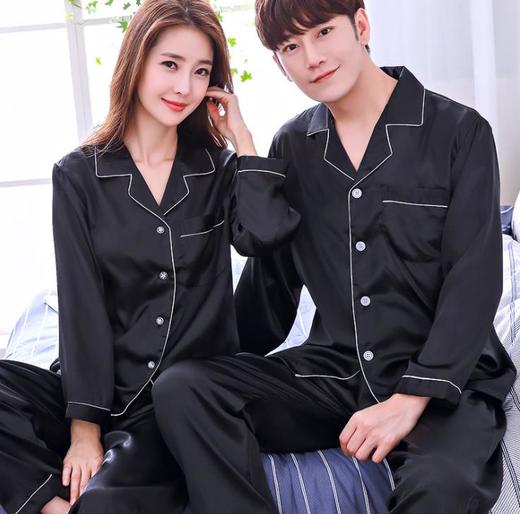 【睡衣】*情侣真丝睡衣韩版可爱冰丝女夏季长袖春秋季男士套装薄款家居秋季 商品图5