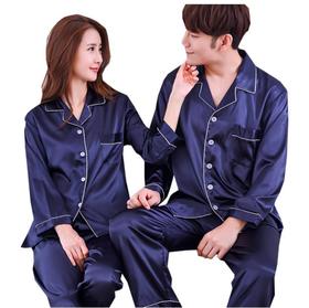 【睡衣】*情侣真丝睡衣韩版可爱冰丝女夏季长袖春秋季男士套装薄款家居秋季