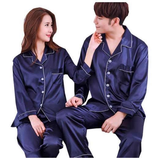 【睡衣】*情侣真丝睡衣韩版可爱冰丝女夏季长袖春秋季男士套装薄款家居秋季 商品图0